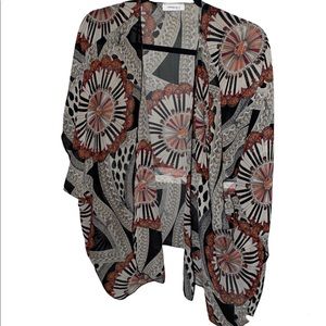 January 7 U.S.A. One Size, Black/Red/Orange/Tan Pattern Medium Length Kimono